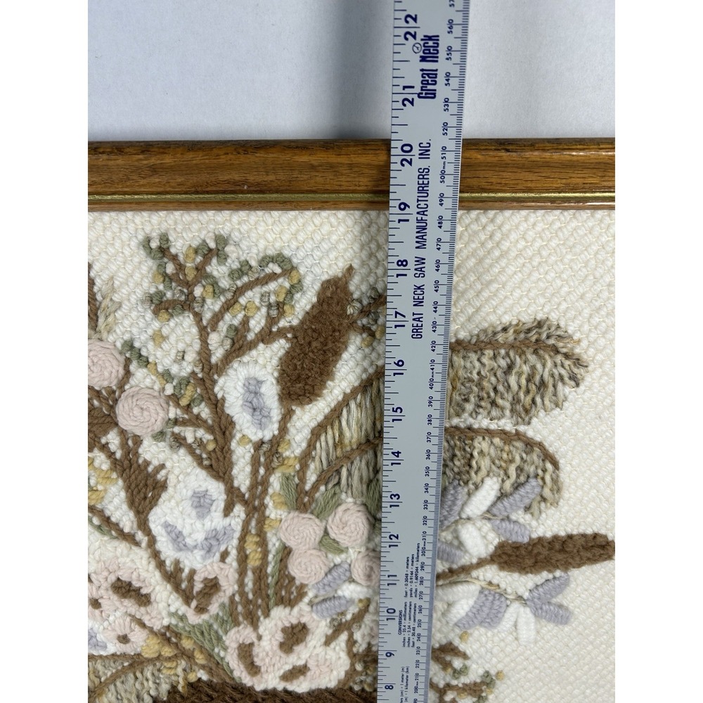 VTG Mid Century Framed Floral Still Life Crewel Embroidery Needlepoint 20"x23" - Picture 3 of 5